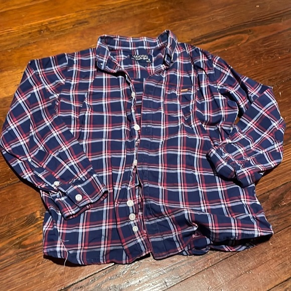 Mayoral Kid’s Blue and Red Plaid Button Down Shirt Size 6